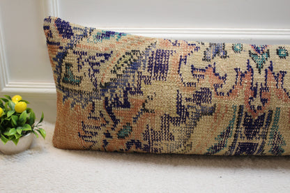 Floral Kilim Pillow Cover (12x36 in): Upcycled Woven Rug