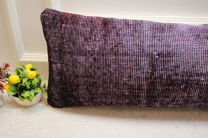 Handmade Purple Kilim Pillow Cover: Upcycled Wool Rug, 12x36 inch