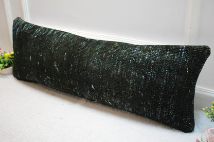 Green Turkish Rug Pillow Cover: Vintage Boho Lumbar Pillow (12x36 in)
