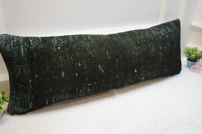 Green Turkish Rug Pillow Cover: Vintage Boho Lumbar Pillow (12x36 in)