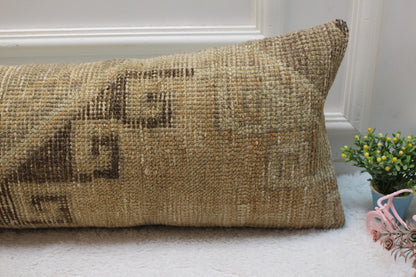 Vintage Turkish Rug Lumbar Pillow Cover: Brown Anatolian Design (12x36 in)