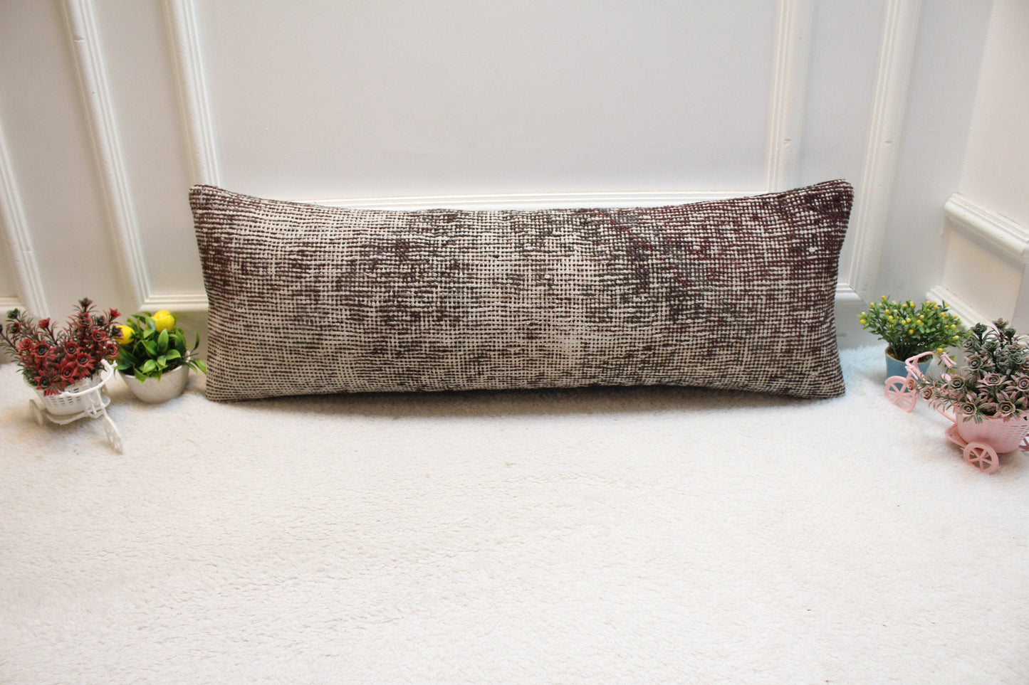 Handmade Kilim Pillow Cover: Upcycled Woven Rug, Bohemian Decor (12x36 inc.)