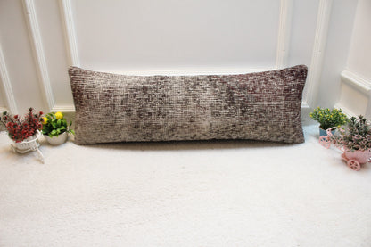 Handmade Kilim Pillow Cover: Upcycled Woven Rug, Bohemian Decor (12x36 inc.)