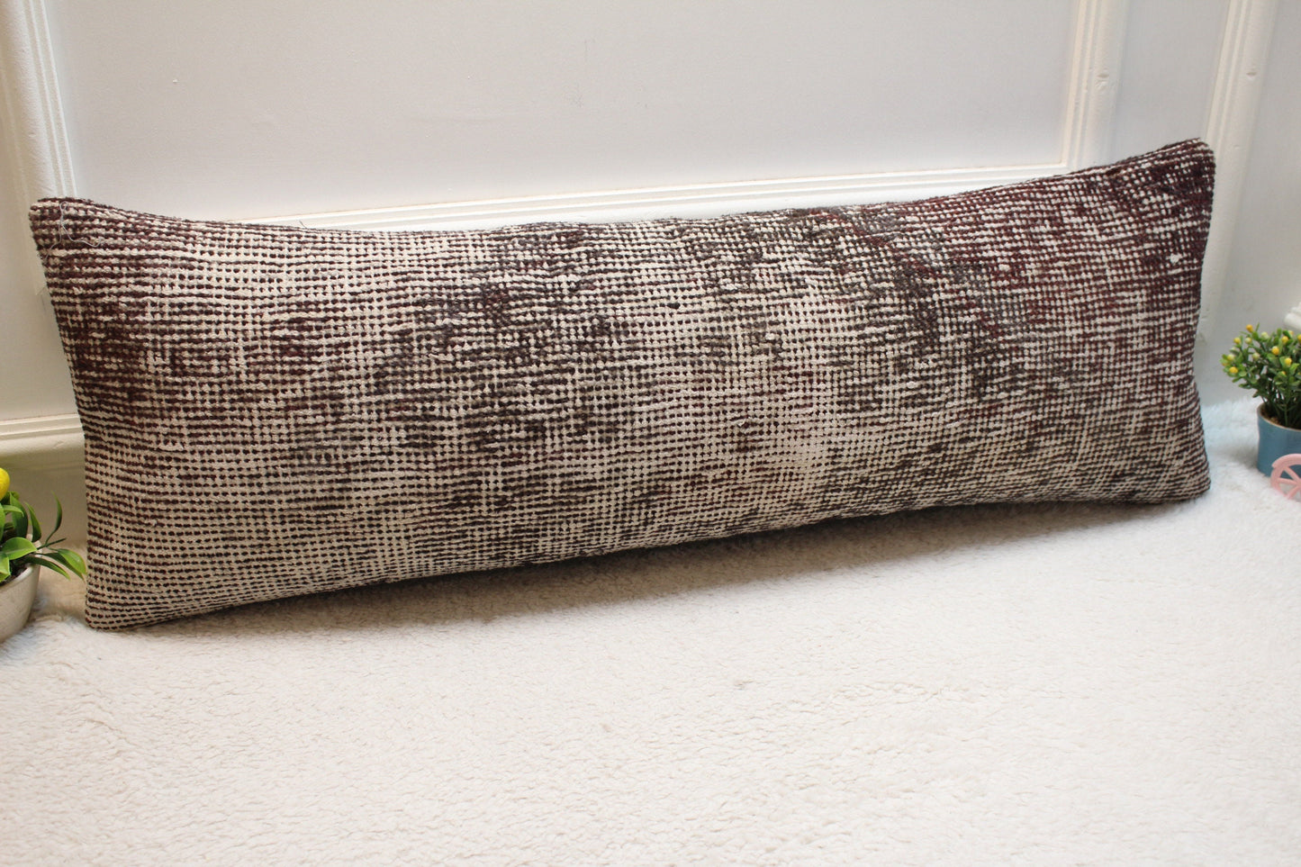 Handmade Kilim Pillow Cover: Upcycled Woven Rug, Bohemian Decor (12x36 inc.)