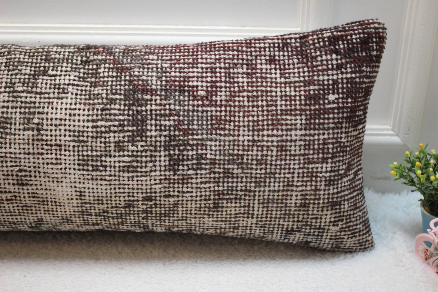 Handmade Kilim Pillow Cover: Upcycled Woven Rug, Bohemian Decor (12x36 inc.)