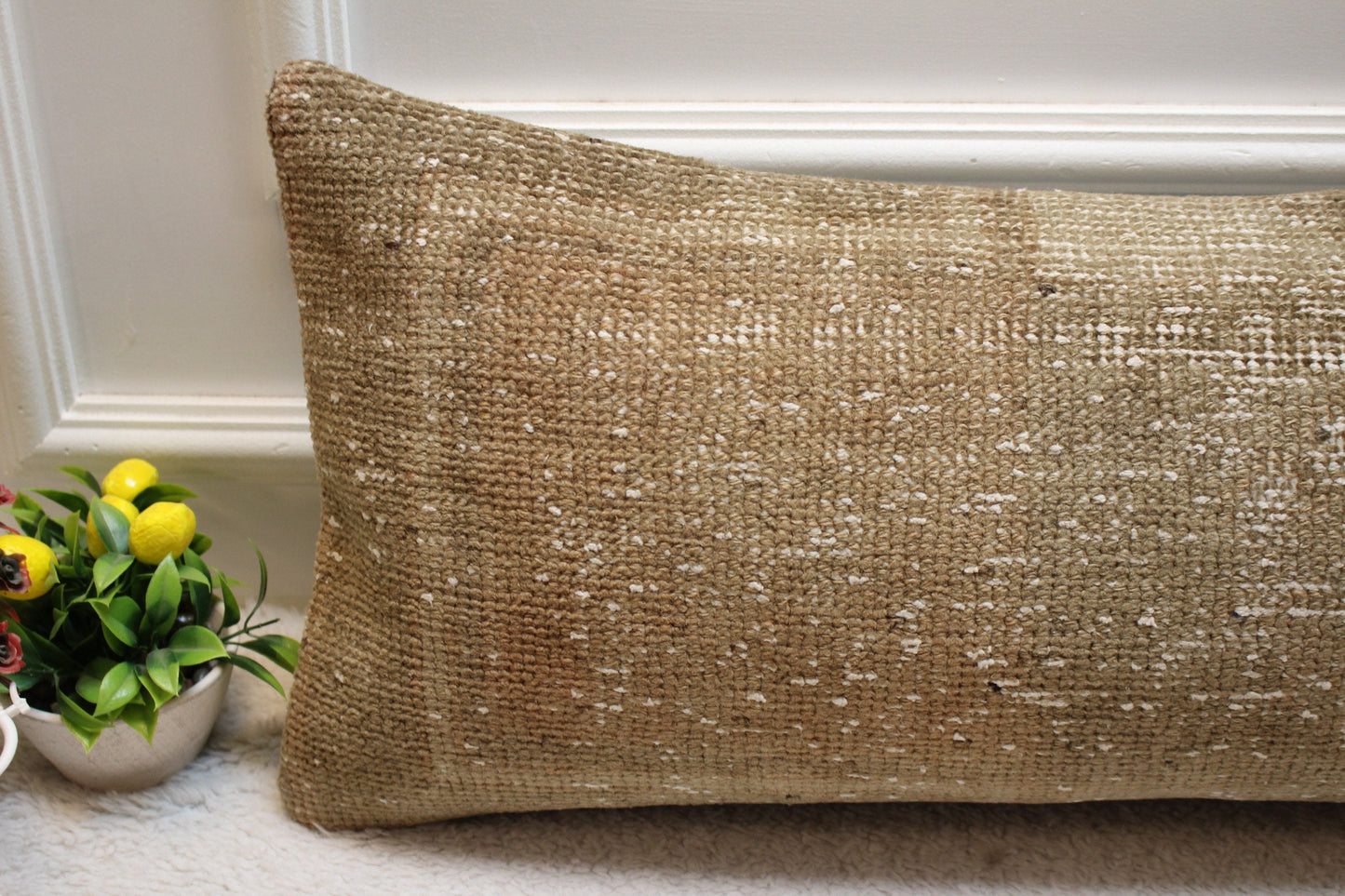 Brown Turkish Rug Pillow: Vintage Woven Lumbar Pillow Cover (12x36 in)