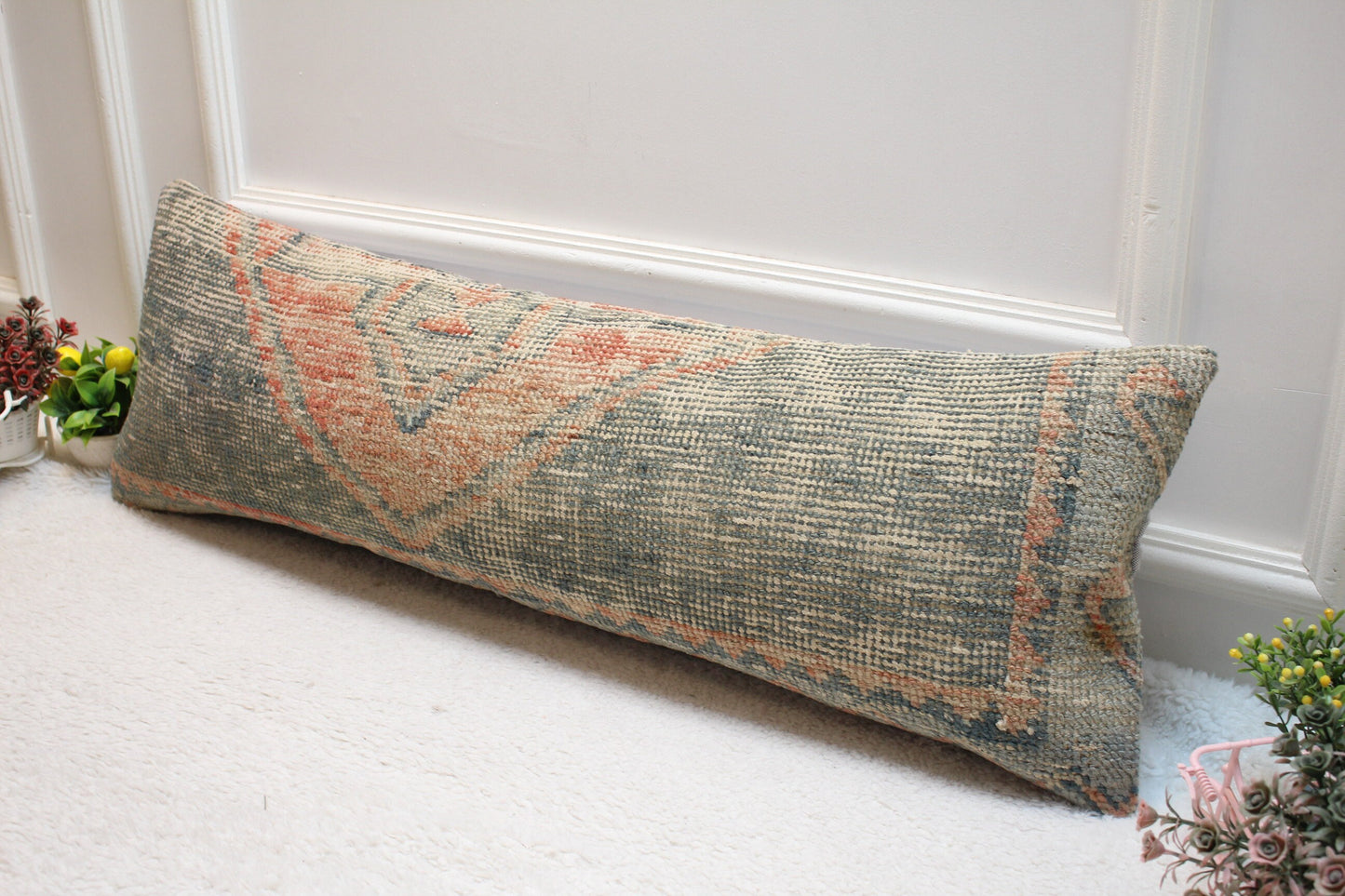 Vintage Turkish Rug Lumbar Pillow Cover: Handmade Wool, 12x36 inch