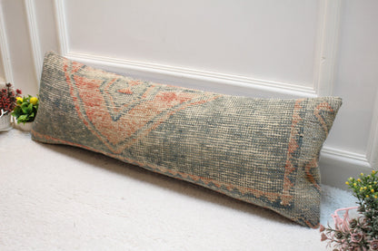 Vintage Turkish Rug Lumbar Pillow Cover: Handmade Wool, 12x36 inch