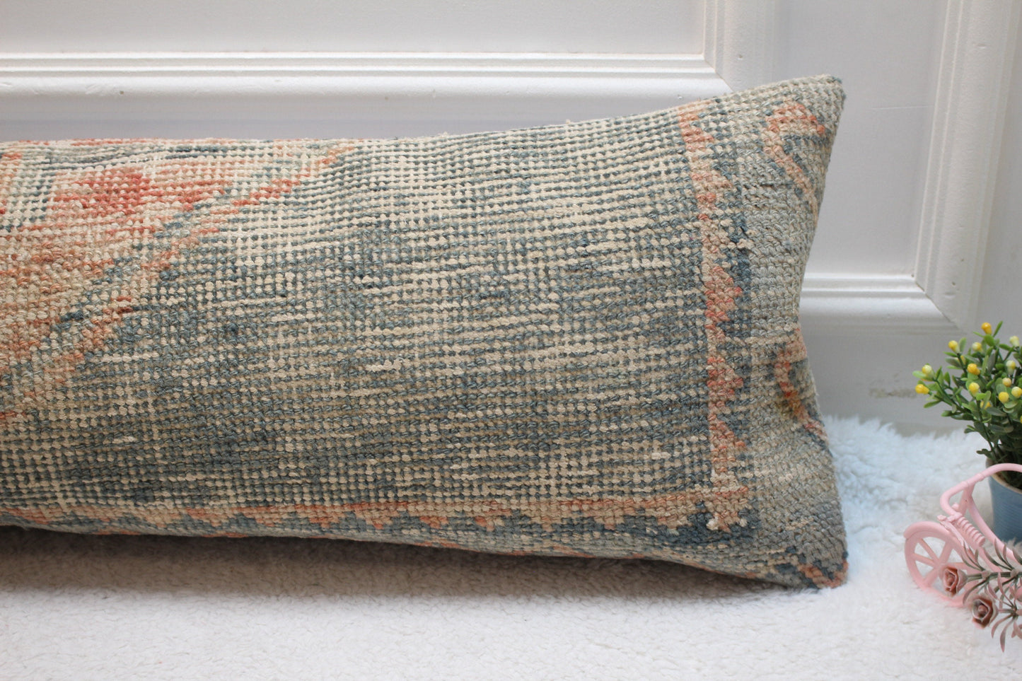 Vintage Turkish Rug Lumbar Pillow Cover: Handmade Wool, 12x36 inch