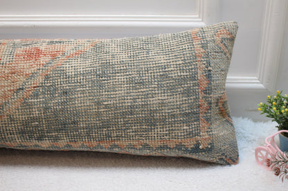 Vintage Turkish Rug Lumbar Pillow Cover: Handmade Wool, 12x36 inch