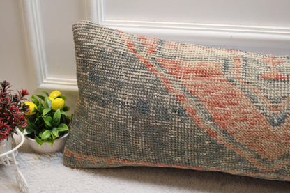 Vintage Turkish Rug Lumbar Pillow Cover: Handmade Wool, 12x36 inch