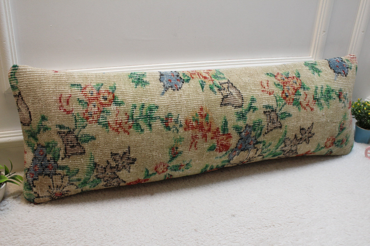 Floral Kilim Pillow Cover: Handmade Turkish Rug Pillow, 12x36 inch