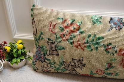 Floral Kilim Pillow Cover: Handmade Turkish Rug Pillow, 12x36 inch