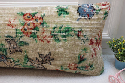 Floral Kilim Pillow Cover: Handmade Turkish Rug Pillow, 12x36 inch