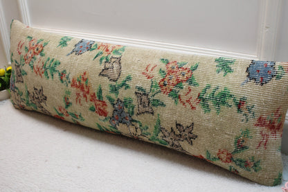 Floral Kilim Pillow Cover: Handmade Turkish Rug Pillow, 12x36 inch