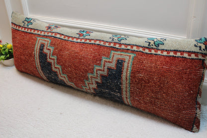 Handmade Kilim Pillow Cover (12x36 inch): Red & Black Boho Rug Pillow