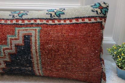 Handmade Kilim Pillow Cover (12x36 inch): Red & Black Boho Rug Pillow