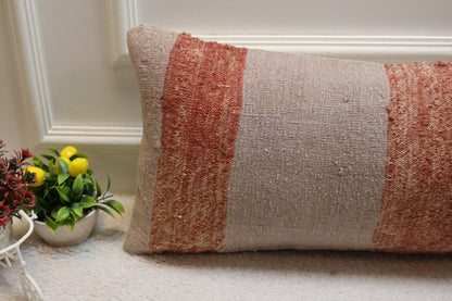 Striped Kilim Lumbar Pillow Cover: Vintage Woven Wool, 12x36 inch