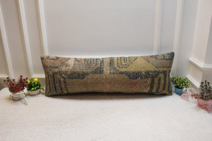 Handmade Kilim Pillow Cover: Upcycled Turkish Rug, 12x36 inch