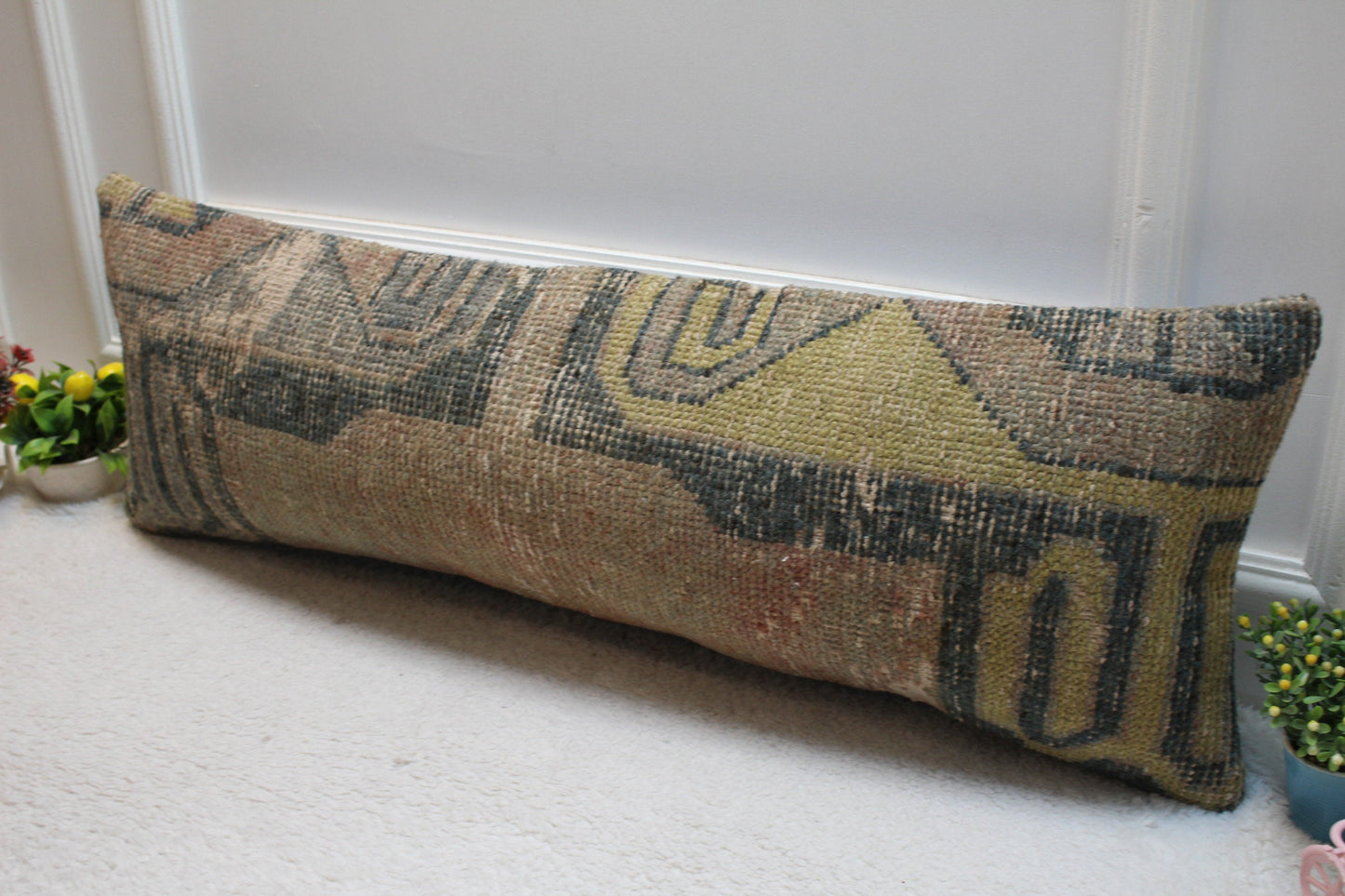 Handmade Kilim Pillow Cover: Upcycled Turkish Rug, 12x36 inch