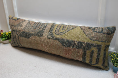 Handmade Kilim Pillow Cover: Upcycled Turkish Rug, 12x36 inch
