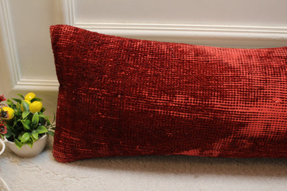 Handmade Red Kilim Pillow Cover: Upcycled Woven Rug, Boho Decor (12x36 inch)