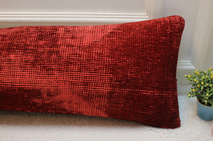 Handmade Red Kilim Pillow Cover: Upcycled Woven Rug, Boho Decor (12x36 inch)