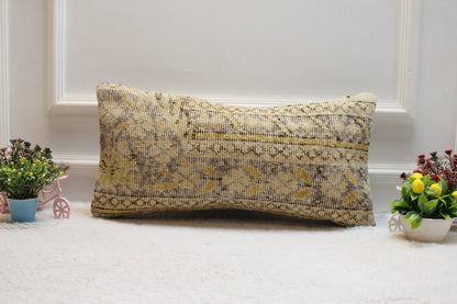 Floral Turkish Rug Pillow Cover: Handmade Wool Lumbar Pillow, 12x24