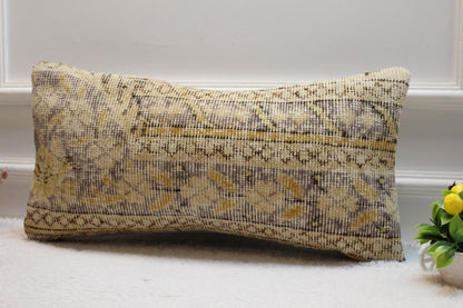 Floral Turkish Rug Pillow Cover: Handmade Wool Lumbar Pillow, 12x24