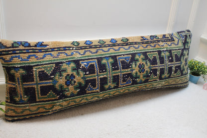 Geometric Kilim Lumbar Pillow Cover: Upcycled Woven Rug, 12x36 inch