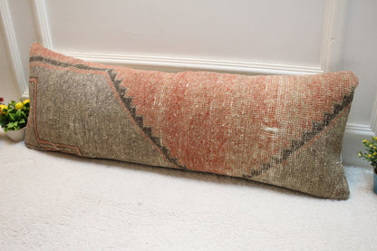Handmade Turkish Rug Lumbar Pillow Cover: Red & Gray, 12x36 inch