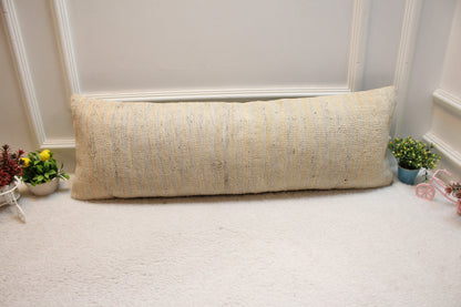 Handmade Beige Kilim Pillow Cover: Upcycled Woven Rug, 12x36 inch
