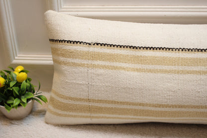 Handmade Kilim Lumbar Pillow Cover: Organic Wool, 12x36 inch