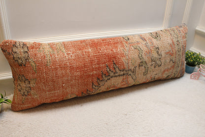 Handmade Turkish Rug Lumbar Pillow: Vintage Boho Pillow Cover (12x36 in)