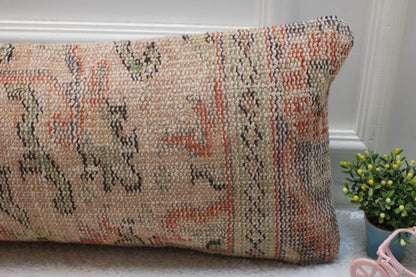 Handmade Turkish Rug Lumbar Pillow: Vintage Boho Pillow Cover (12x36 in)