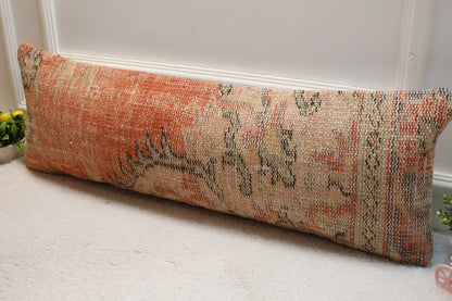 Handmade Turkish Rug Lumbar Pillow: Vintage Boho Pillow Cover (12x36 in)