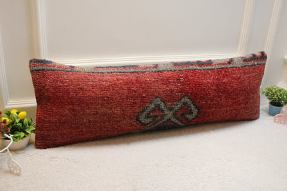 Handmade Turkish Rug Lumbar Pillow Cover: Organic Wool Boho Pillow (12x36 inc)