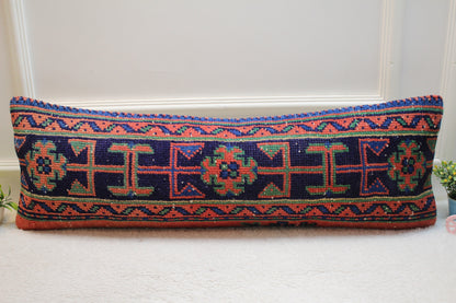 Handmade Kilim Lumbar Pillow Cover: Geometric Wool Rug Pillow (12x36 in)