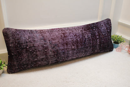 Purple Kilim Lumbar Pillow Cover: Upcycled Woven Rug, 12x36 inch