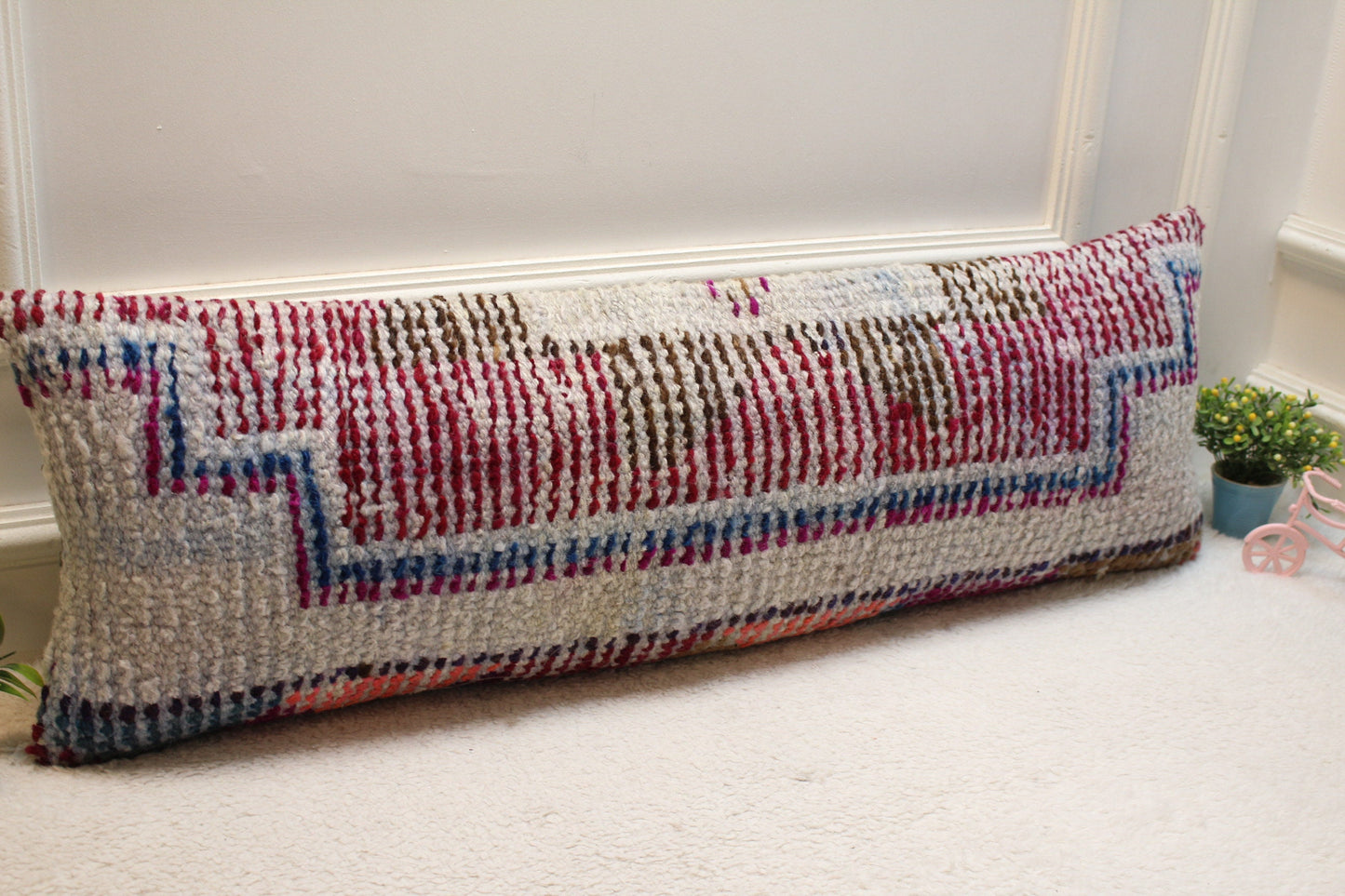 Vintage Turkish Rug Lumbar Pillow Cover: Purple Gray Wool, 12x36 inch