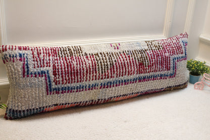 Vintage Turkish Rug Lumbar Pillow Cover: Purple Gray Wool, 12x36 inch