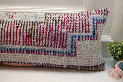 Vintage Turkish Rug Lumbar Pillow Cover: Purple Gray Wool, 12x36 inch