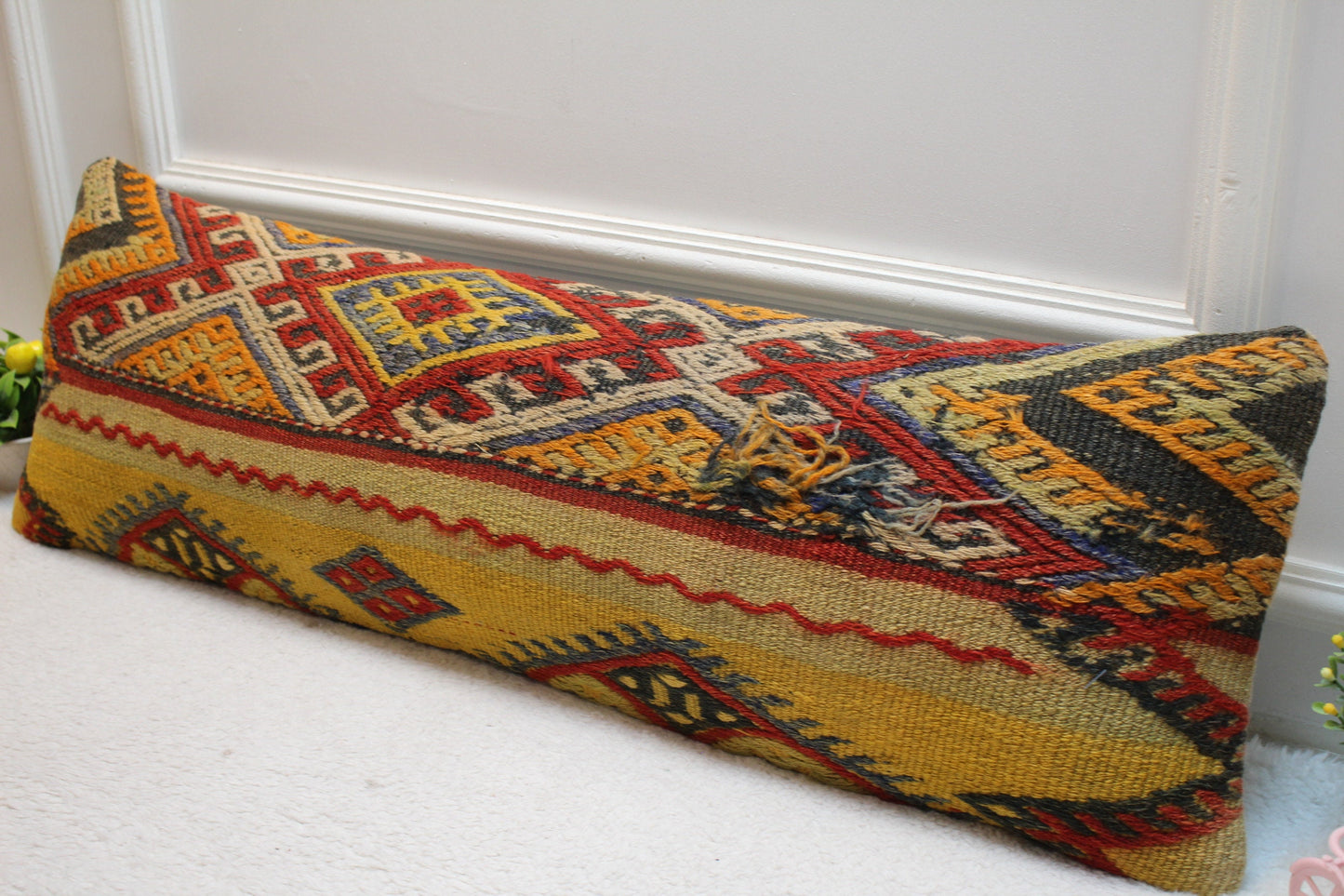 Handmade Kilim Pillow Cover: Boho Rug Pillow, 12x36 inch
