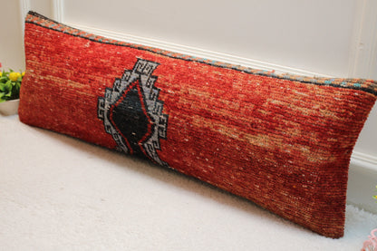 Ethnic Lumbar Rug Pillow: 12x36 Red Boho Pillow Cover