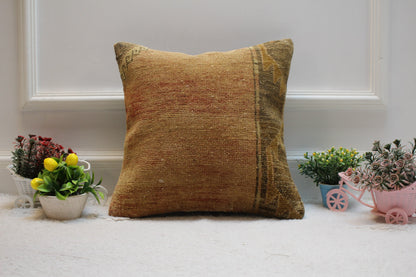 Handmade Kilim Pillow Cover: Upcycled Turkish Rug, Boho Decor (16x16 in)
