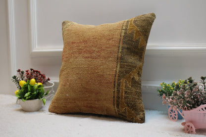 Handmade Kilim Pillow Cover: Upcycled Turkish Rug, Boho Decor (16x16 in)