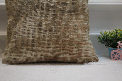 Handmade Turkish Kilim Pillow Cover: Upcycled Wool Rug, 16x16 inch