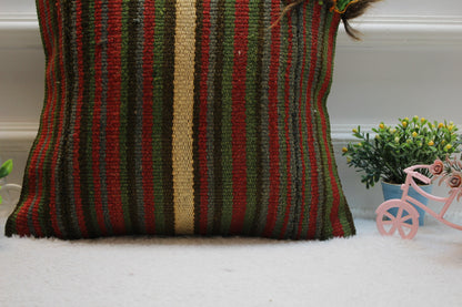 Handmade Striped Kilim Pillow Cover: Organic Wool Throw Pillow (16x16 in)