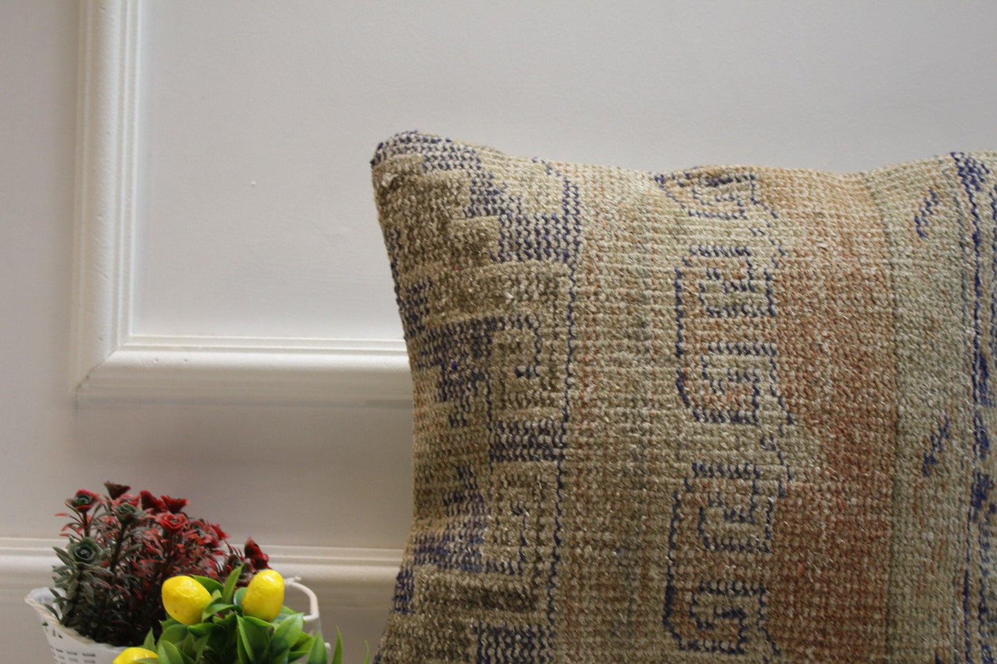 Handmade Turkish Rug Pillow Cover: Upcycled Organic Wool, 16x16 inch