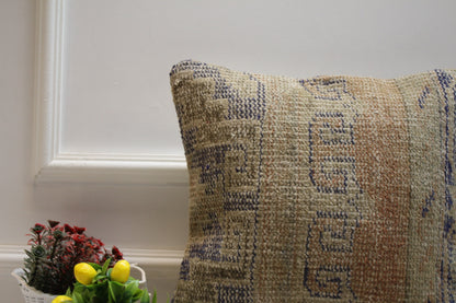 Handmade Turkish Rug Pillow Cover: Upcycled Organic Wool, 16x16 inch